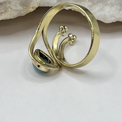 Anel Ajustável em Bronze com Aquamarine - Elegância e Serenidade