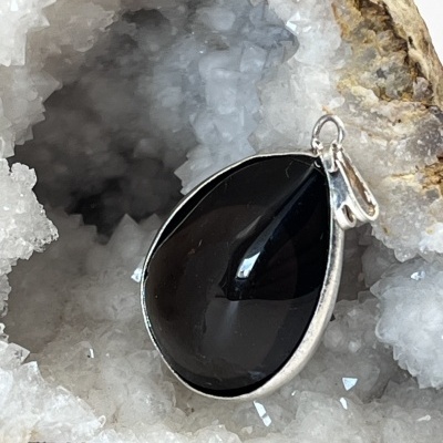 Pingente Gota de Quartzo Fumê em Banho de Prata