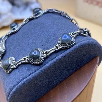 Pulseira de Prata Esterlina 925 com Labradorite - Aurora Mística