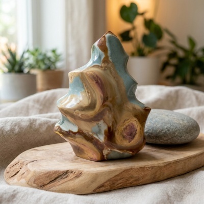 Jaspe Polícromo Natural de Madagáscar — Escultura Freeform Polida (1,56 kg)