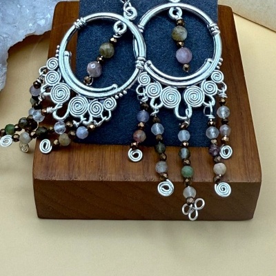 Brincos em Aço Inoxidável com Labradorite – Crioulos Artesanais