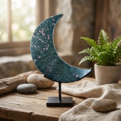 Zoisite com Rubi – forma Lua Crescente, em suporte personalizado