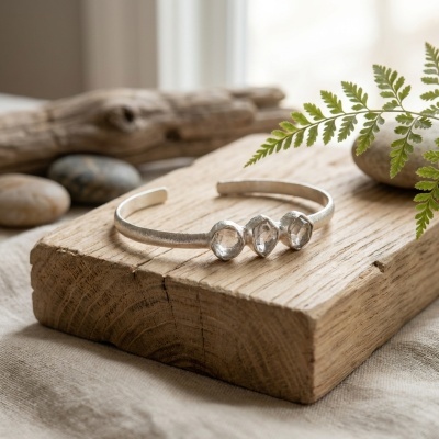 Pulseira de Quartzo Hérkimer em Prata Sterling 925 - Joia em Bruto Exclusiva