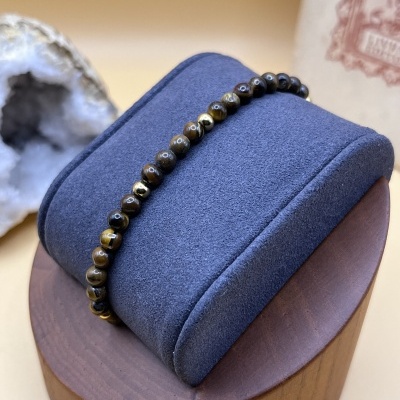 Pulseira Elástica de Ágata Castanho - Joia Natural e Versátil