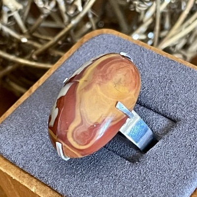 Anel Ajustável em Aço Inoxidável com Jaspe Australiano