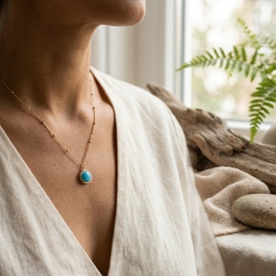 Colar Dourado em Aço Inoxidável com Amazonita - Elegância Natural e Design Contemporâneo