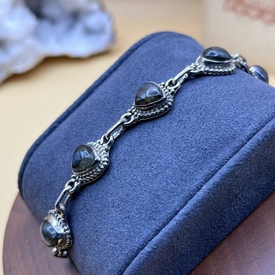 Pulseira de Prata Esterlina 925 com Labradorite - Aurora Mística