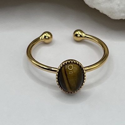 Anel Fino Banhado a Ouro com Olho de Tigre