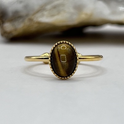 Anel Fino Banhado a Ouro com Olho de Tigre