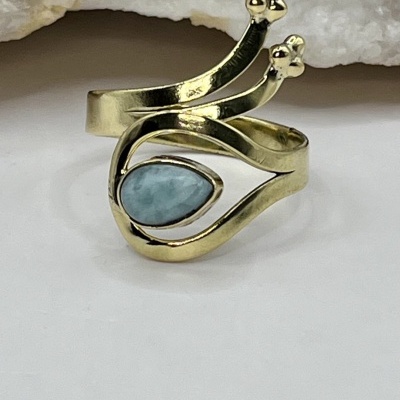 Anel Ajustável em Bronze com Aquamarine - Elegância e Serenidade