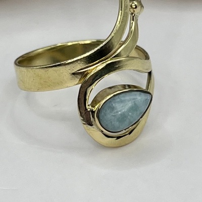 Anel Ajustável em Bronze com Aquamarine - Elegância e Serenidade