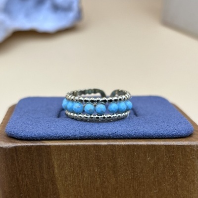 Anel Duplo em Aço Inoxidável com Pedra Azul Turquesa - Modernidade e Sofisticação