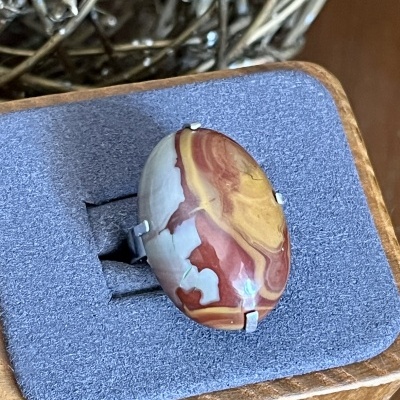 Anel Ajustável em Aço Inoxidável com Jaspe Australiano