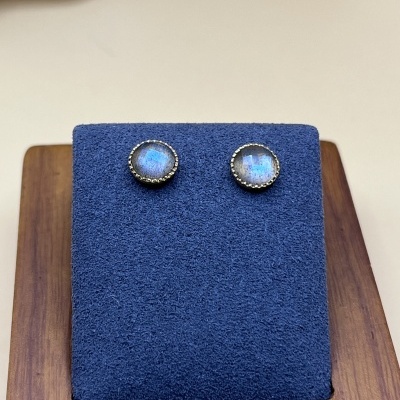 Brincos Dourados com Labradorite Natural - Minimalistas e Elegantes