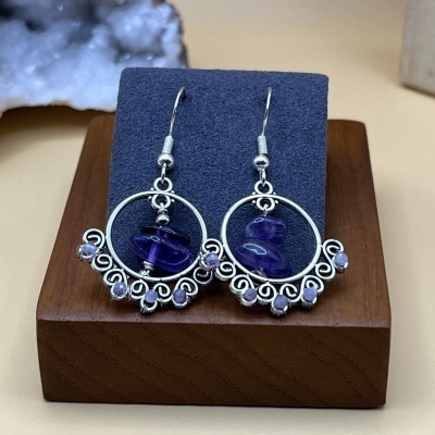 Brincos Aço Inoxidável com Ametista Natural