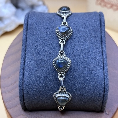 Pulseira de Prata Esterlina 925 com Labradorite - Aurora Mística