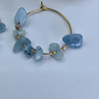 Brincos Crioulos em Aço Inoxidável com Contas Boêmias e Água-Marinha - Estilo Boho Chic