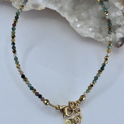 Pulseira Elegante de Ágata Indiana e Hematita - Estilo e Energia