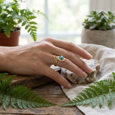 Anel Ajustável em Bronze com Turquesa - Estilo e Energia Natural
