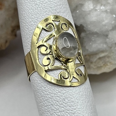 Anel de Bronze com Pedra da Lua Natural - Misticismo, Luz e Elegância Artesanal