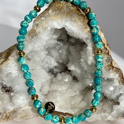 Pulseira Elástica de Contas de Ágata Azul Turquesa - Elegância e Versatilidade