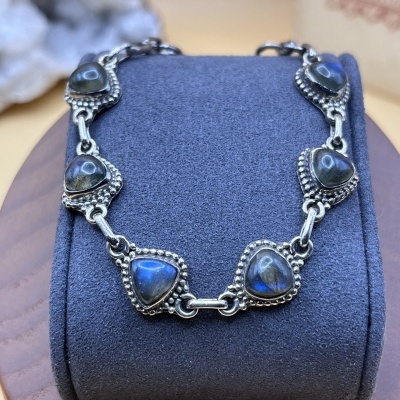 Pulseira de Prata Esterlina 925 com Labradorite - Aurora Mística