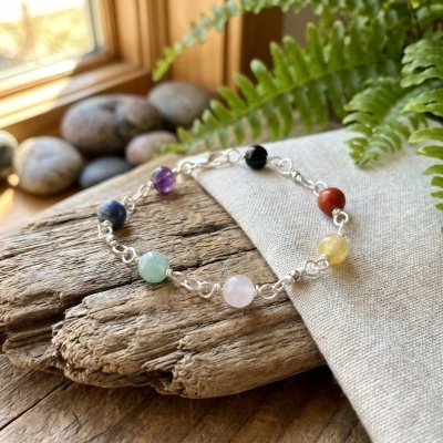 Pulseira em Aço Inoxidável com 7 Pedras Naturais