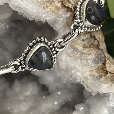 Pulseira de Prata Esterlina 925 com Labradorite - Aurora Mística