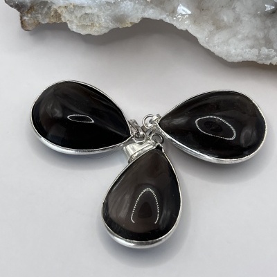 Pingente Gota de Quartzo Fumê em Banho de Prata