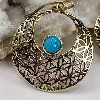 Brincos de Bronze com Turquesa - Elegância Artesanal