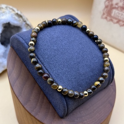 Pulseira Elástica de Ágata Castanho - Joia Natural e Versátil