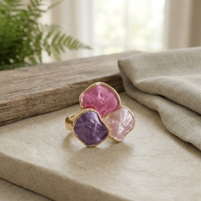 Anel Boho Roxo com Revestimento a Ouro 18K