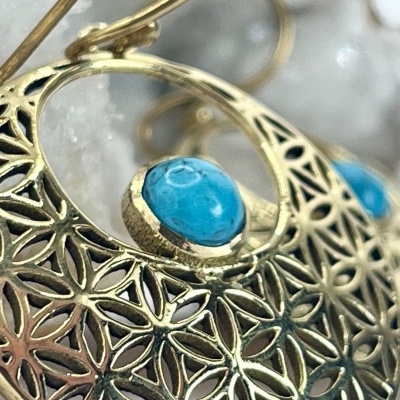 Brincos de Bronze com Turquesa - Elegância Artesanal