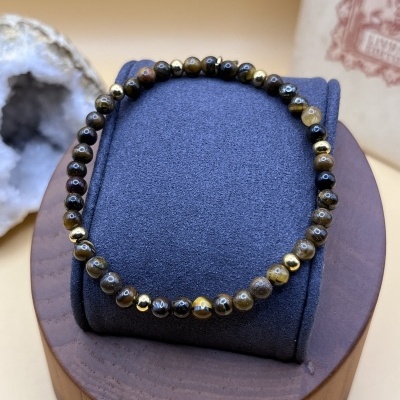 Pulseira Elástica de Ágata Castanho - Joia Natural e Versátil