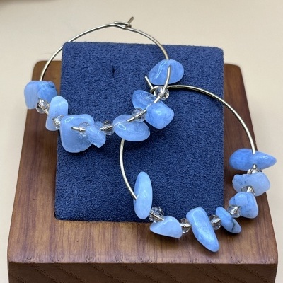 Brincos Crioulos em Aço Inoxidável com Contas Boêmias e Água-Marinha - Estilo Boho Chic