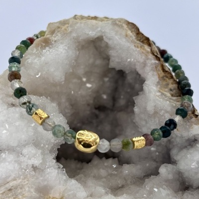 Pulseira de Ágata Indiana e Hematita - Estilo Elegante e Equilíbrio Energético