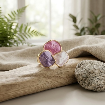 Anel Boho Roxo com Revestimento a Ouro 18K