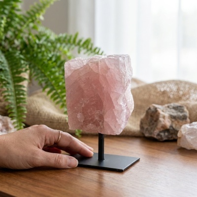 Quartzo Rosa Natural em Base Metálica — Pedra do Amor e da Harmonia