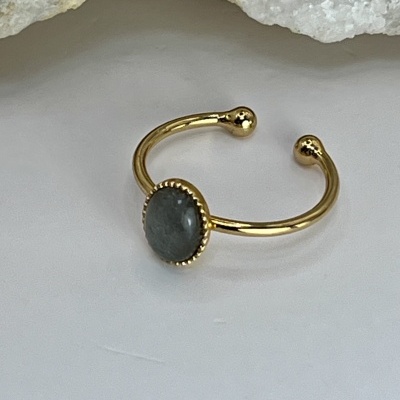 Anel Fino Banhado a Ouro 18k com Labradorite - Ajustável e Minimalista