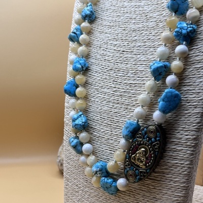 Colar Amuleto do Buda em Turquesa e Pedra Amarela - Riqueza, Luz e Harmonia