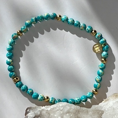 Pulseira Elástica de Contas de Ágata Azul Turquesa - Elegância e Versatilidade