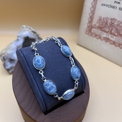 Pulseira de Aquamarine Natural em Prata de Lei 925 - Elegância e Serenidade