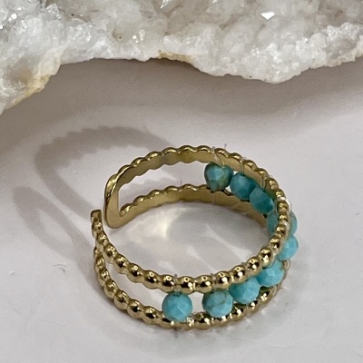 Anel Duplo em Aço Inoxidável com Pedra Azul Turquesa - Modernidade e Sofisticação