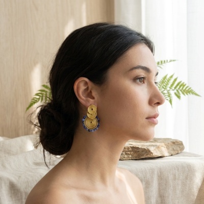 Brincos Artesanais em Aço Inoxidável com Pedra Natural de Sodalita - Estilo Elegante e Durável