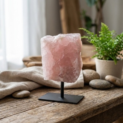 Quartzo Rosa Natural em Base Metálica — Pedra do Amor e da Harmonia