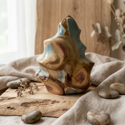 Jaspe Polícromo Natural de Madagáscar — Escultura Freeform Polida (1,56 kg)