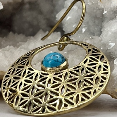 Brincos de Bronze com Turquesa - Elegância Artesanal