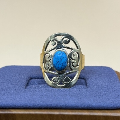 Anel de Bronze com Turquesa Natural - Ajustável, Estilo e Sofisticação Artesanal