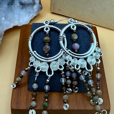 Brincos em Aço Inoxidável com Labradorite – Crioulos Artesanais