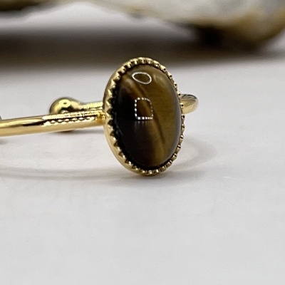 Anel Fino Banhado a Ouro com Olho de Tigre